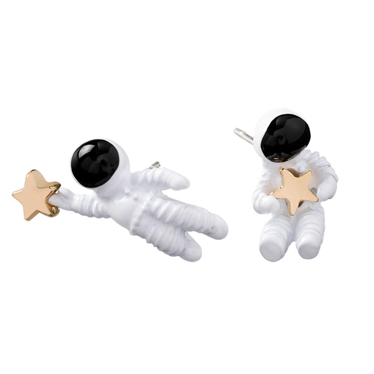 White Oil Drip & 18K Gold-Plated Astronaut Stud Earrings