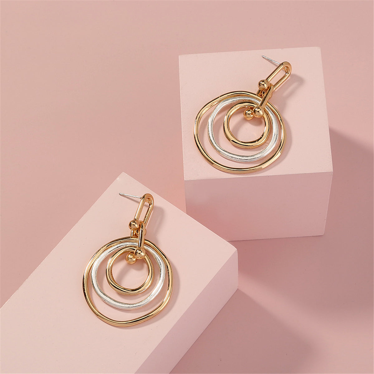 Two-Tone Ripple Drop Earrings, drop earrings for women, dainty minimalist design, styled look