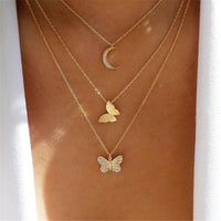 Cubic Zirconia & Goldtone Moon Butterfly Layered Pendant Necklace