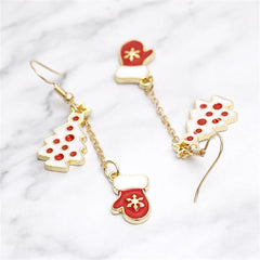 Red & White Tree & Mittens Drop Earrings