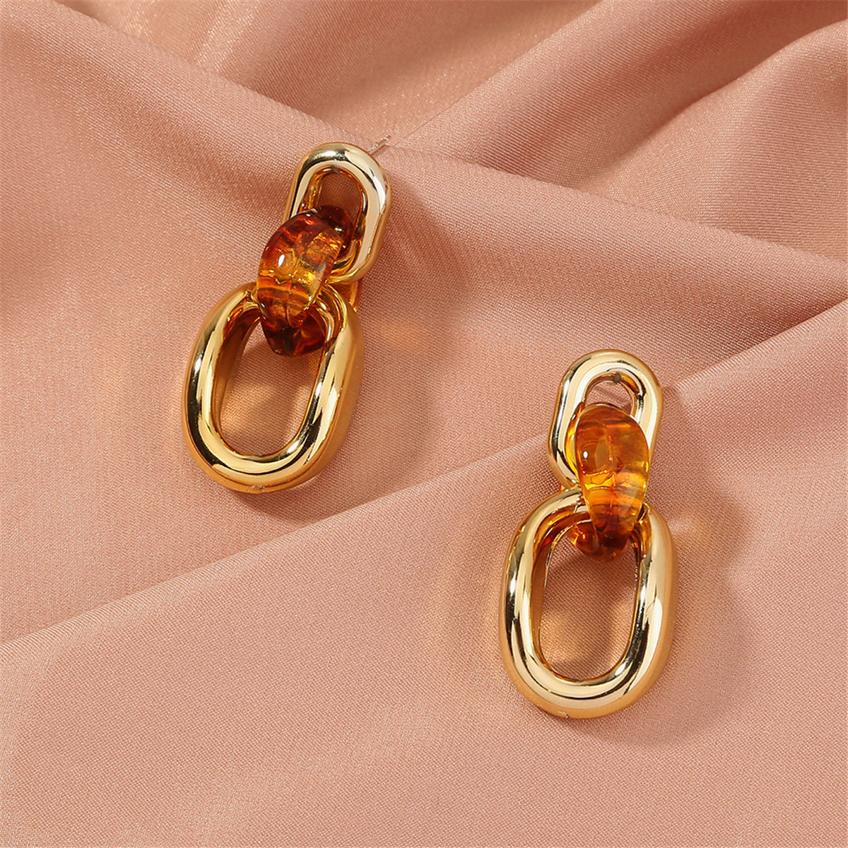 Orange and 18K Gold-Plated Link Drop Earrings, gold drop earrings for women, everyday style, styled look