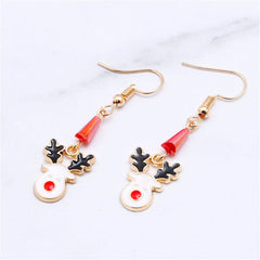 White Enamel & Acrylic 18K Gold-Plated Reindeer Face Drop Earring