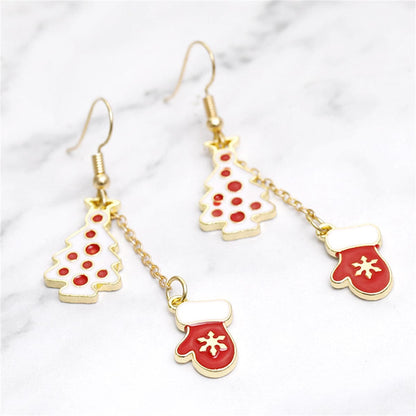 Red and White Tree and Mittens Drop Earrings, drop earrings for women, botanical inspired, styled look