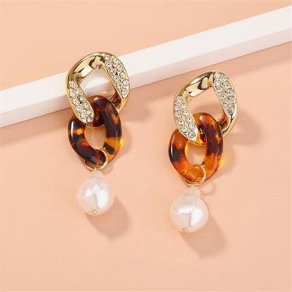 Pearl and Cubic Zirconia Resin 18K Gold-Plated Chain Link Drop Earrings, gold drop earrings for women, styled look