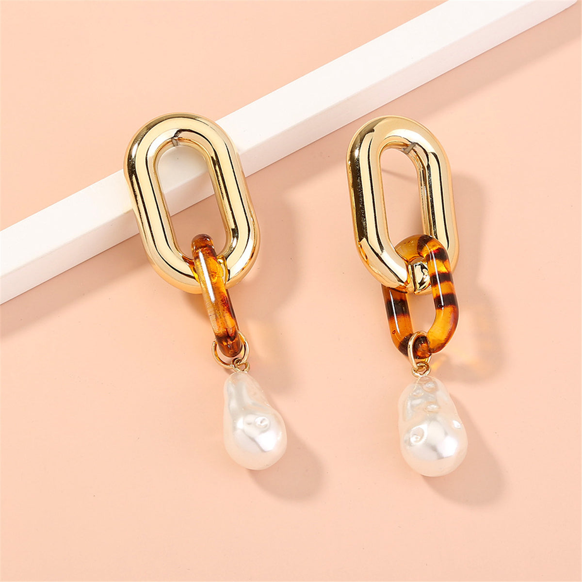 Pearl and Resin 18K Gold-Plated Leopard-Print Drop Earrings, gold drop earrings for women, lifestyle look