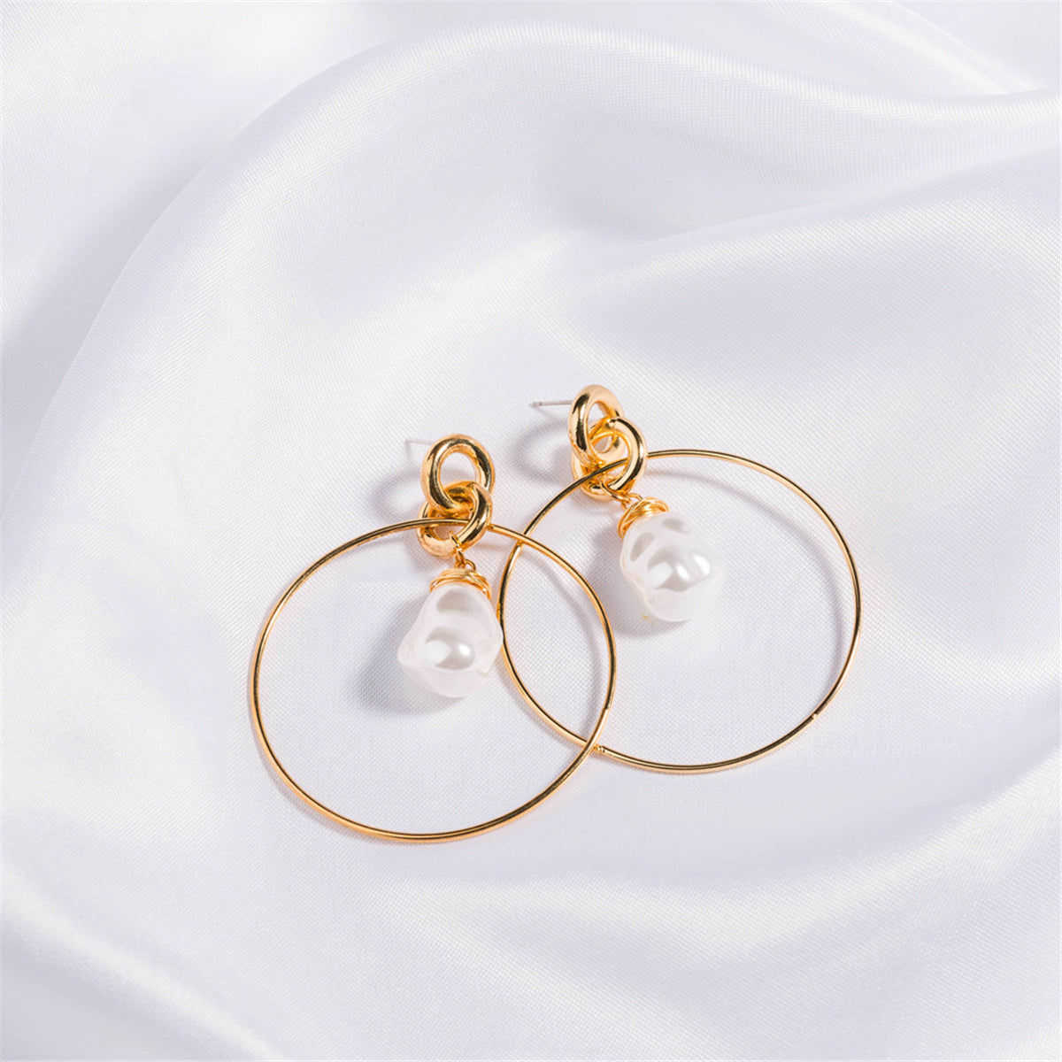 Pearl and 18K Gold-Plated Circle Drop Earrings, gold drop earrings for women, everyday style, styled look
