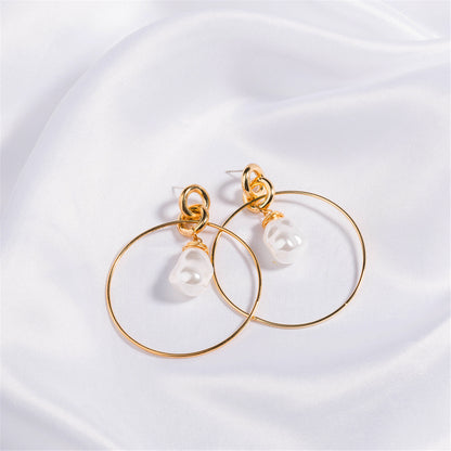 Pearl and 18K Gold-Plated Circle Drop Earrings, gold drop earrings for women, everyday style, styled look