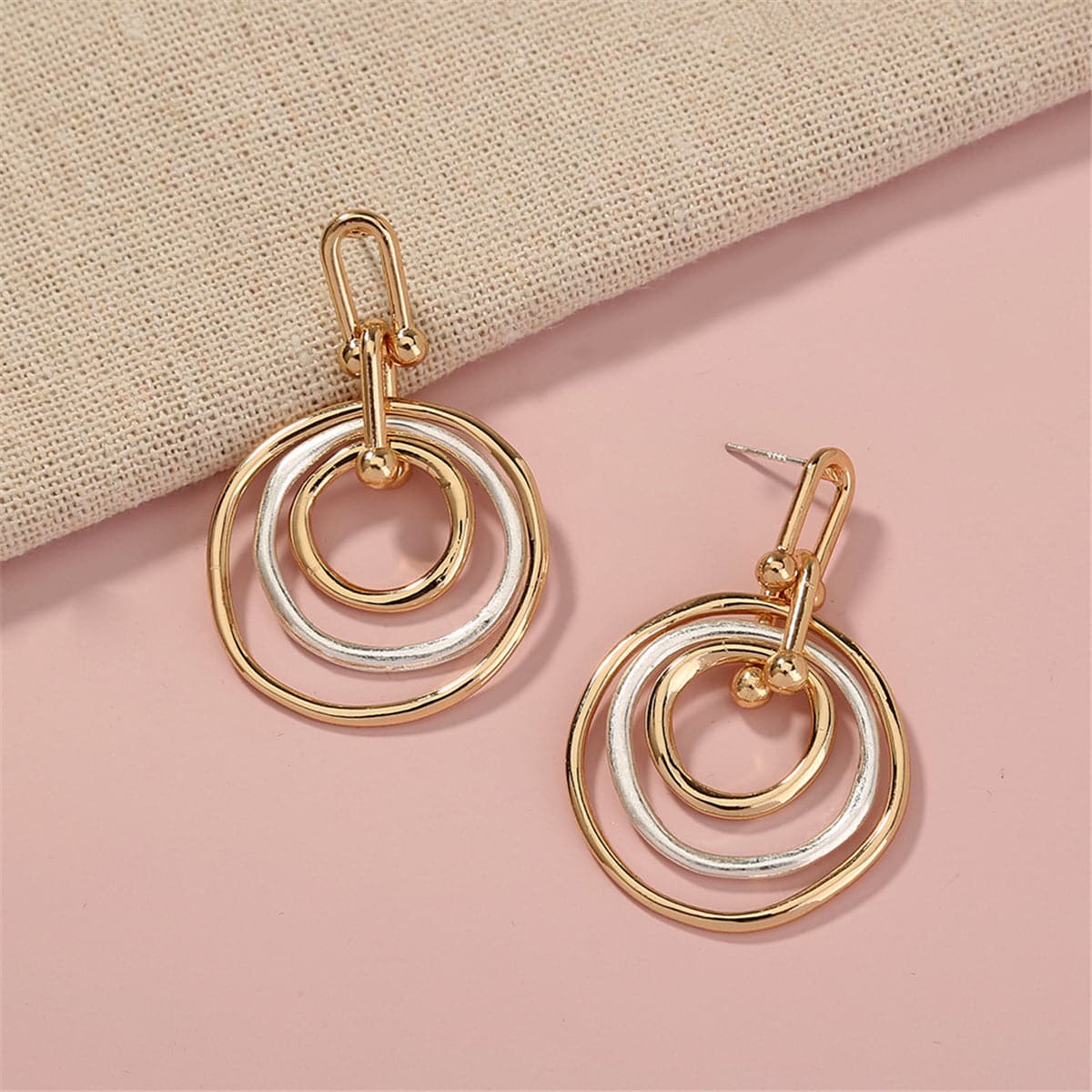 Two-Tone Ripple Drop Earrings, drop earrings for women, dainty minimalist design, side view