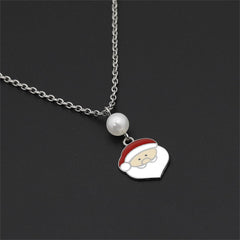 Pearl & Enamel Silver-Plated Santa Pendant Necklace