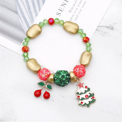Red & Green Sparkle Tree & Mistletoe Stretch Charm Bracelet