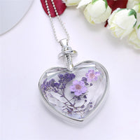 Purple Peach Blossom & Resin Heart Pendant Necklace