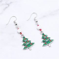 Red Rhinestone & Green Enamel Christmas Tree Drop Earrings
