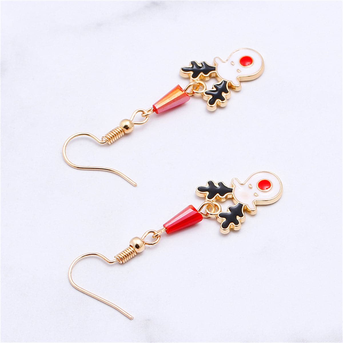 White Enamel & Acrylic 18K Gold-Plated Reindeer Face Drop Earring