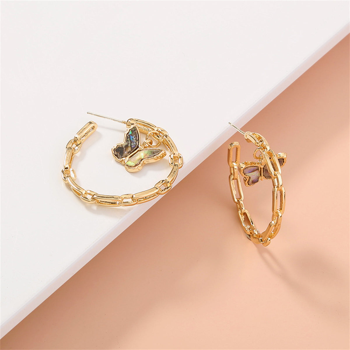 Abalone Shell & 18K Gold-Plated Butterfly Chain Hoop Earrings