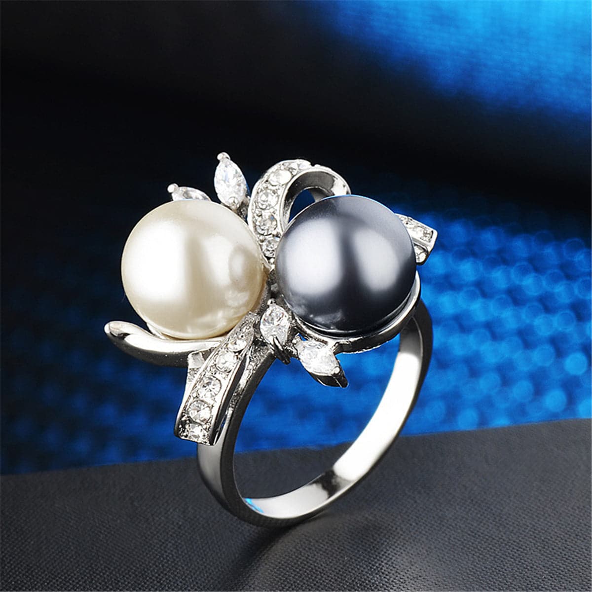 Black Pearl & Cubic Zirconia Silver-Plated Botany Ring