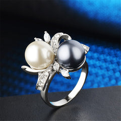 Black Pearl & Cubic Zirconia Silver-Plated Botany Ring