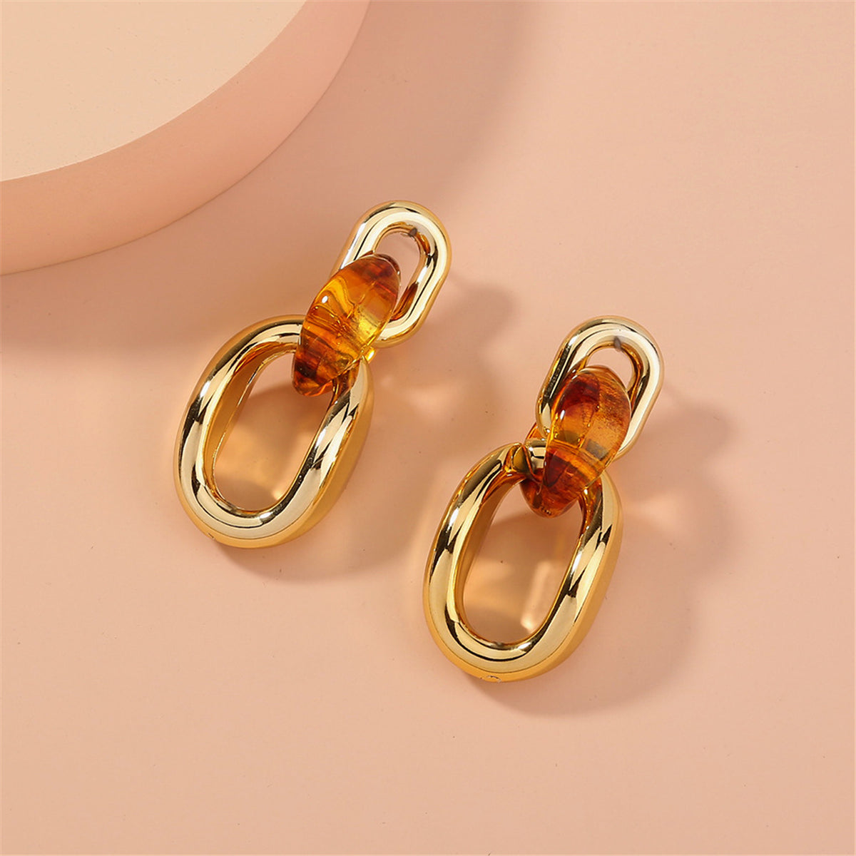 Orange & 18K Gold-Plated Link Drop Earrings
