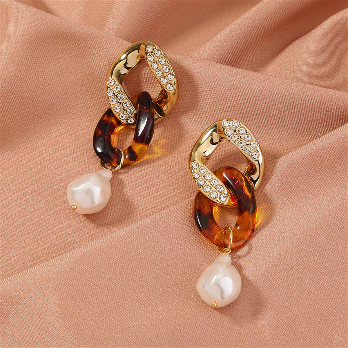 Pearl & Cubic Zirconia Resin 18K Gold-Plated Chain Link Drop Earrings