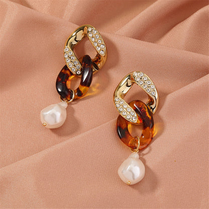 Pearl & Cubic Zirconia Resin 18K Gold-Plated Chain Link Drop Earrings