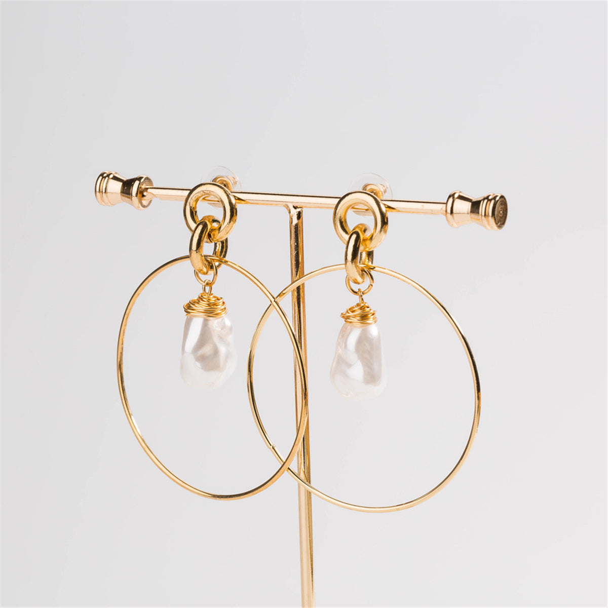 Pearl and 18K Gold-Plated Circle Drop Earrings, gold drop earrings for women, everyday style, side view