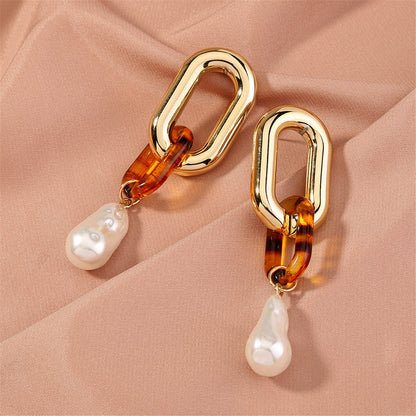Pearl and Resin 18K Gold-Plated Leopard-Print Drop Earrings, gold drop earrings for women, styled look