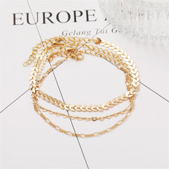 18K Gold-Plated Linked Open Heart Wheat Anklet Set