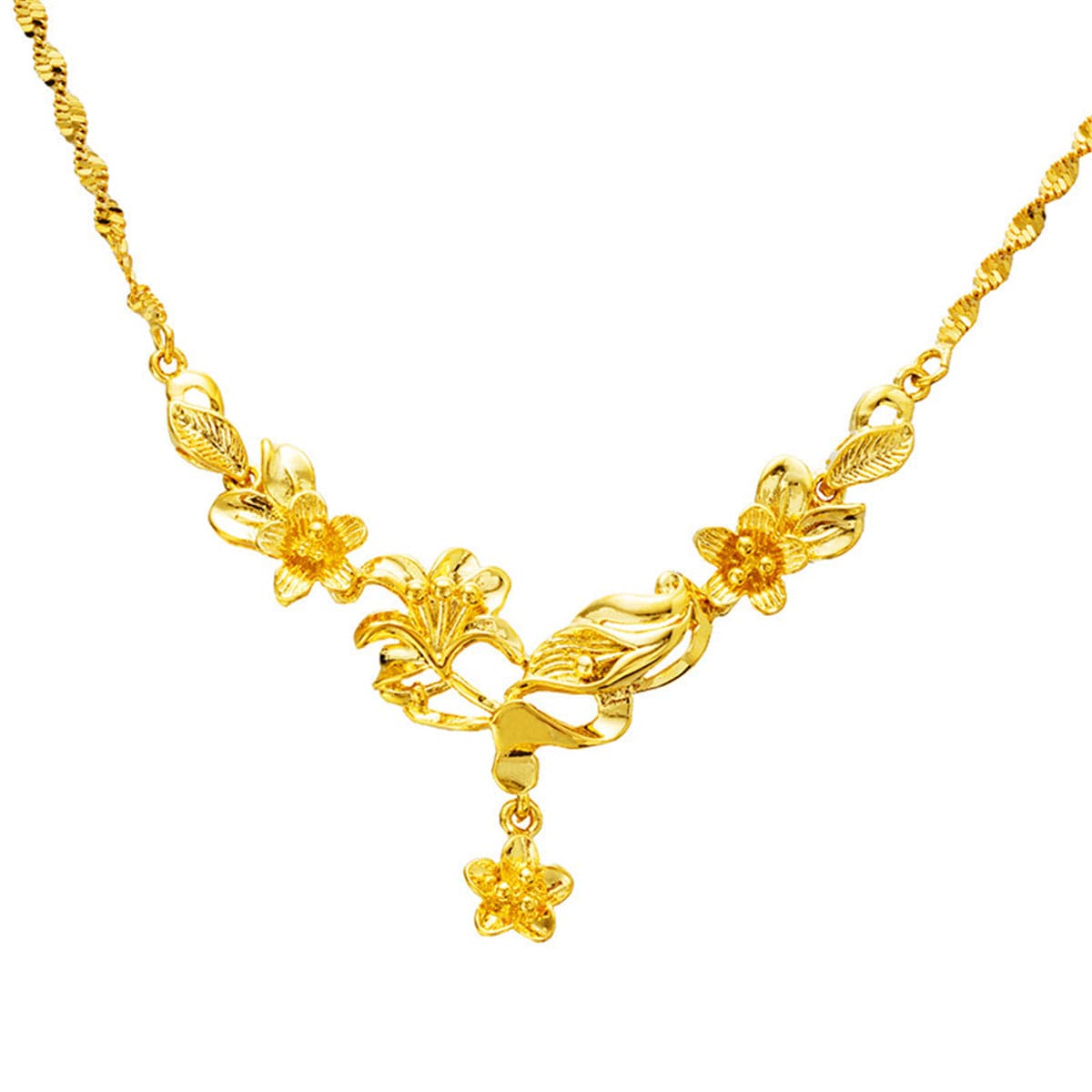 18K Gold-Plated Flower Statement Necklace, gold pendant necklace for women, elegant gift for her, detail close-up
