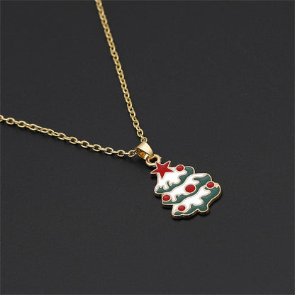 Green Enamel and 18K Gold-Plated Christmas Tree Pendant Necklace, gold pendant necklace for women, side view