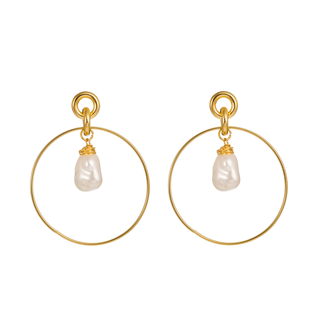 Pearl & 18K Gold-Plated Circle Drop Earrings