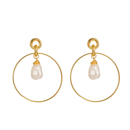 Pearl & 18K Gold-Plated Circle Drop Earrings