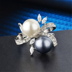 Black Pearl & Cubic Zirconia Silver-Plated Botany Ring