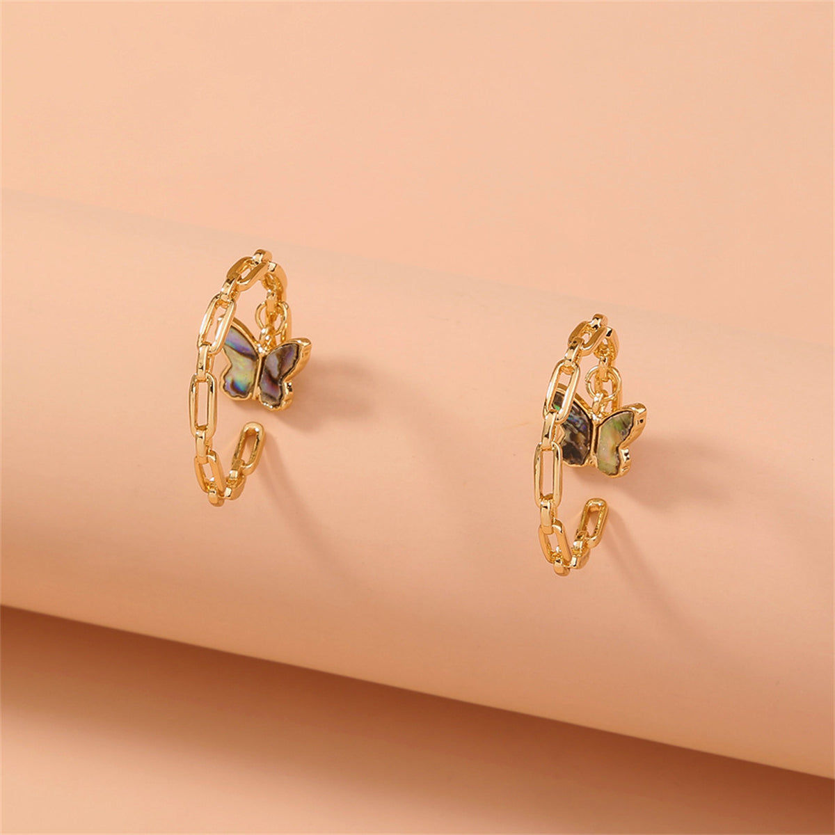 Abalone Shell & 18K Gold-Plated Butterfly Chain Hoop Earrings