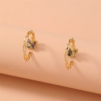 Abalone Shell & 18K Gold-Plated Butterfly Chain Hoop Earrings