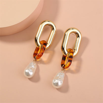 Pearl & Resin 18K Gold-Plated Leopard-Print Drop Earrings
