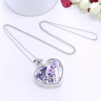 Purple Peach Blossom & Resin Heart Pendant Necklace