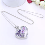 Purple Peach Blossom & Resin Heart Pendant Necklace