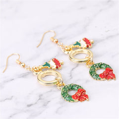 Green Enamel & 18K Gold-Plated Christmas Tree Wreath Drop Earrings