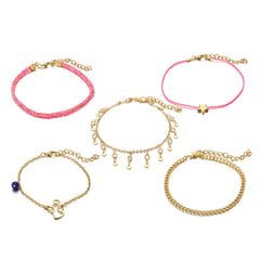Cubic Zirconia & 18K Gold-Plated Angel Charm Anklet Set