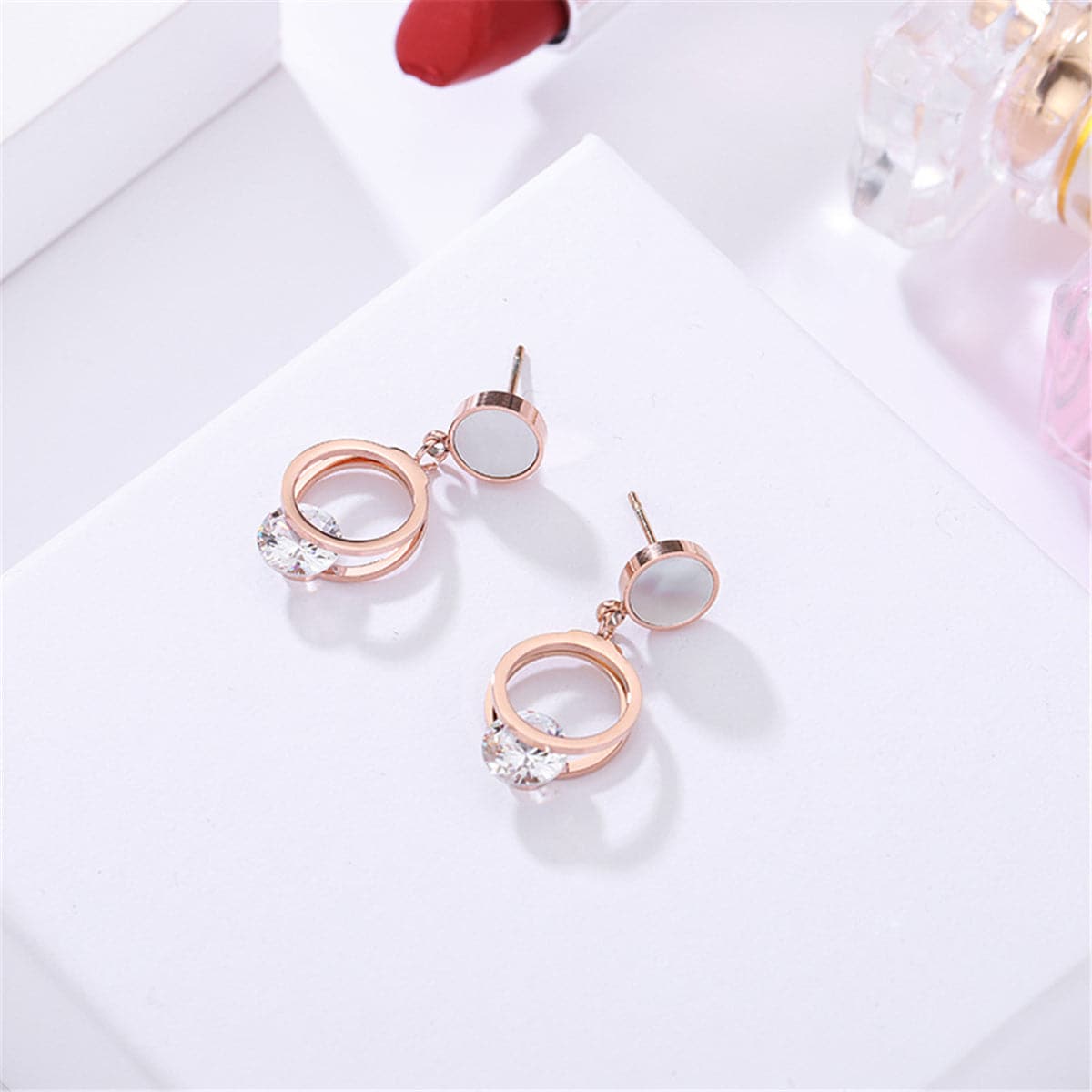 cubic zirconia & 18k Rose Gold-Plated Clipped Drop Earring - streetregion