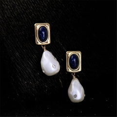Pearl & Blue Lapis 18K Gold-Plated Drop Earrings