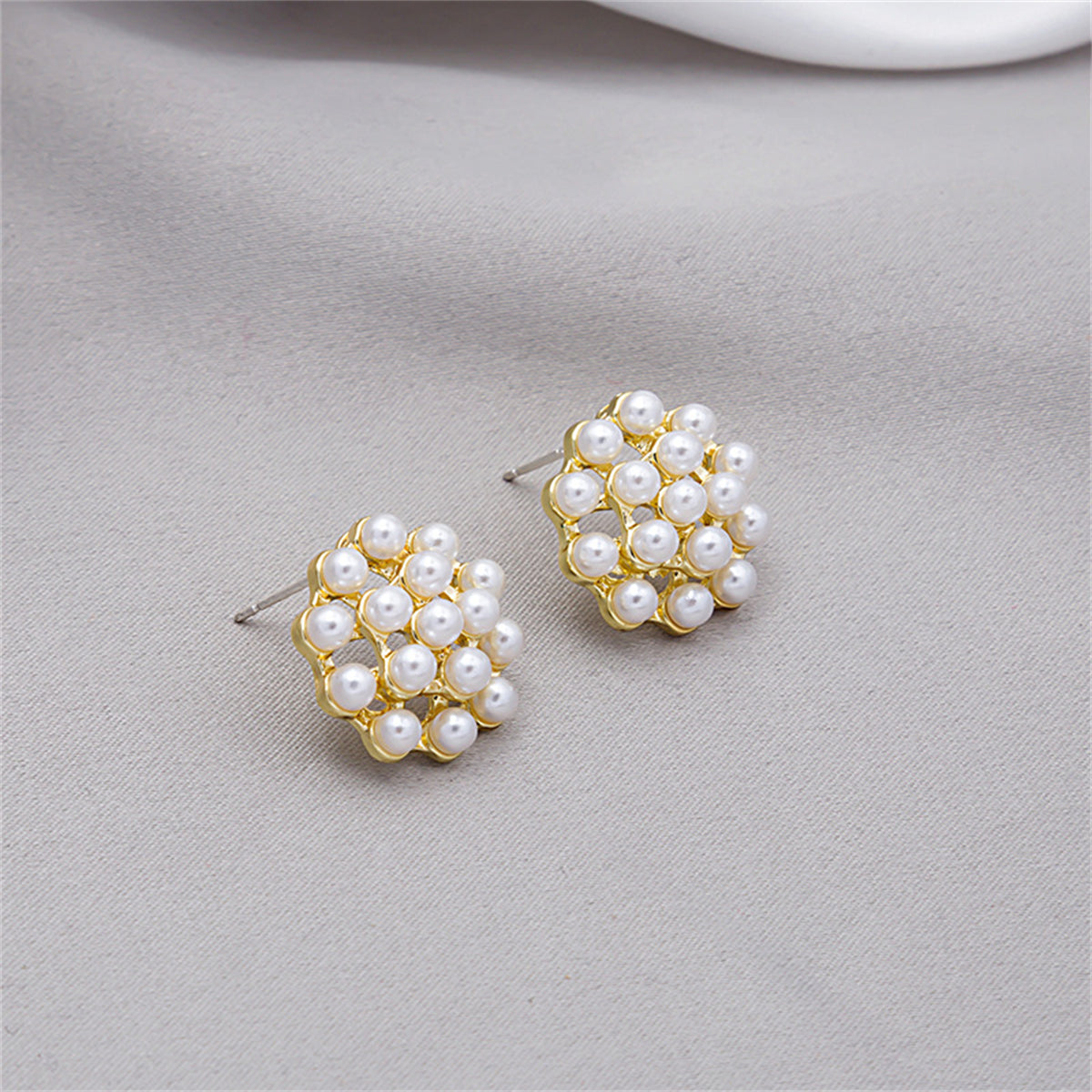 Pearl & 18K Gold-Plated Cluster Stud Earrings