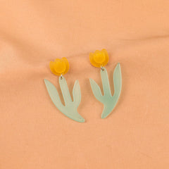 Yellow & Silver-Plated Flower Drop Earrings