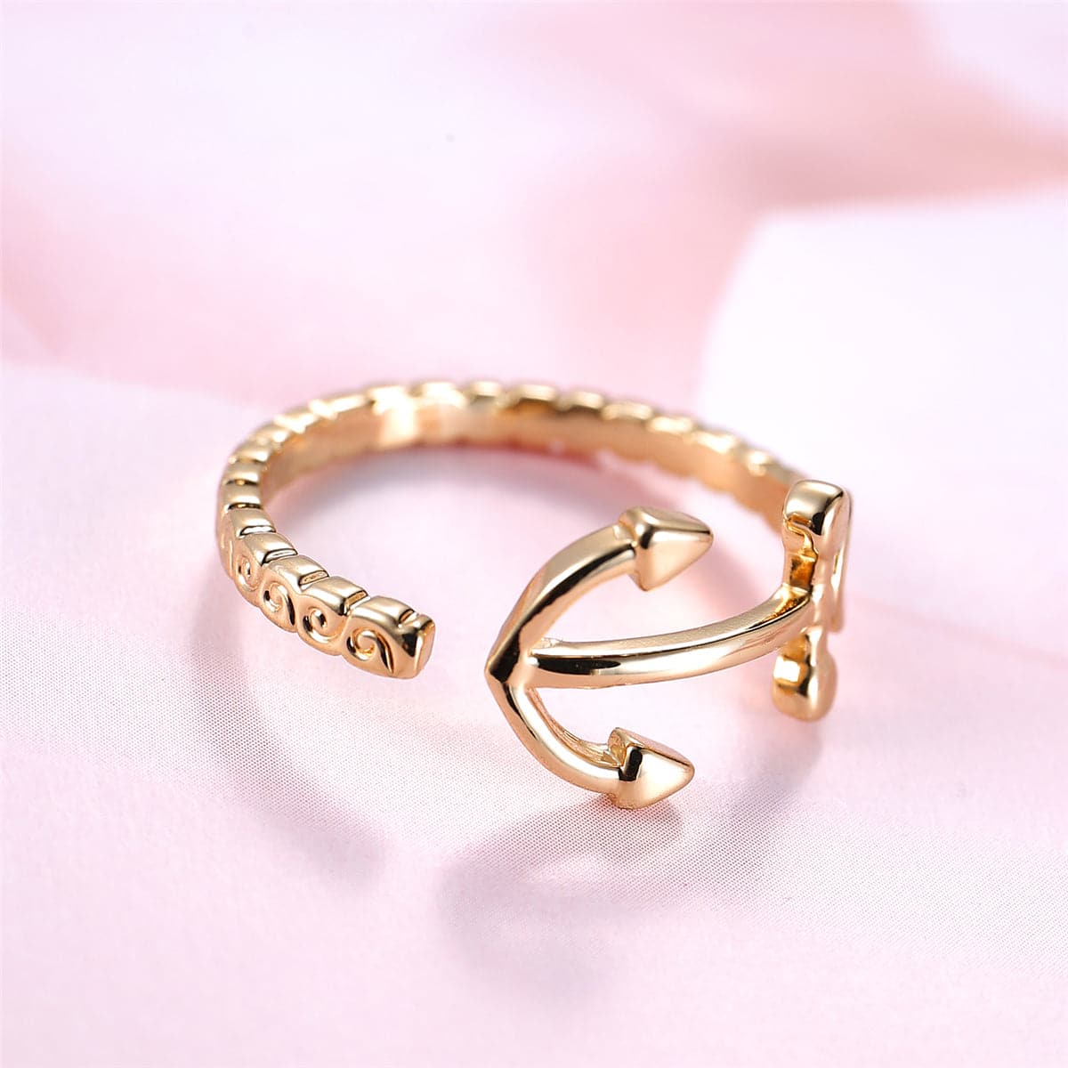 18K Gold-Plated Anchor Open Bypass Ring, jewelry gift sets for women, everyday style, lifestyle look
