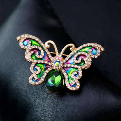 Green Crystal and Cubic Zirconia Butterfly Brooch, brooch pin, everyday style, front view