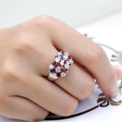 Red Cubic Zirconia & Crystal Floral Ring