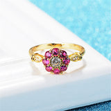 cubic zirconia & Red Crystal Flower Halo Ring - streetregion
