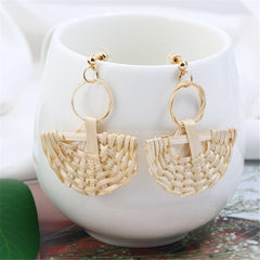 Beige Rattan Fan Drop Earrings - streetregion