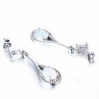White Opal & Fine Silver-Plated Oval Drop Earrings