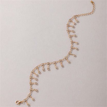 Cubic Zirconia and 18K Gold-Plated Tassel Anklet, gold anklet bracelet, botanical inspired, detail close-up