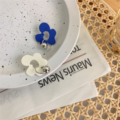 Blue & White Floral Asymmetrical Drop Earrings